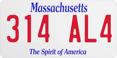 MA license plate 314AL4