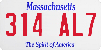 MA license plate 314AL7