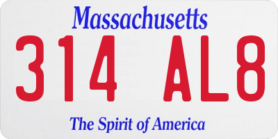 MA license plate 314AL8