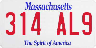 MA license plate 314AL9