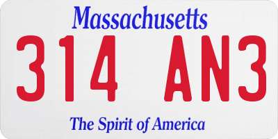 MA license plate 314AN3