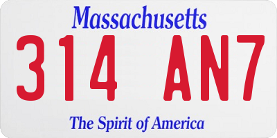 MA license plate 314AN7