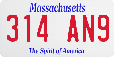 MA license plate 314AN9