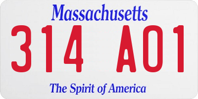 MA license plate 314AO1