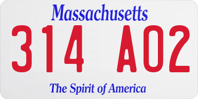 MA license plate 314AO2