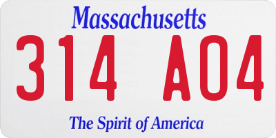 MA license plate 314AO4