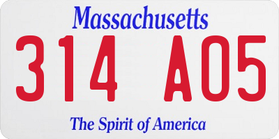 MA license plate 314AO5