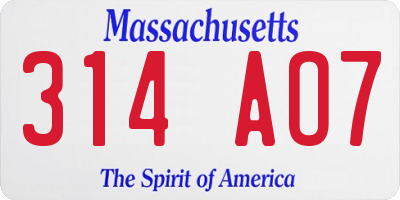 MA license plate 314AO7