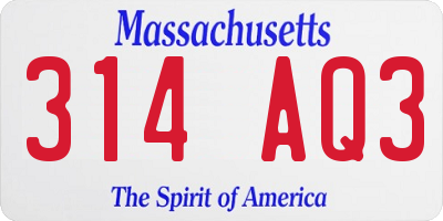 MA license plate 314AQ3