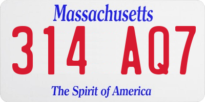 MA license plate 314AQ7