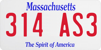 MA license plate 314AS3