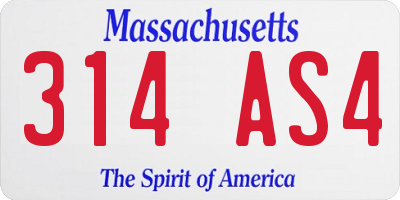 MA license plate 314AS4