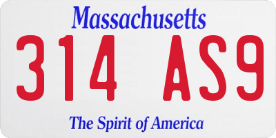 MA license plate 314AS9