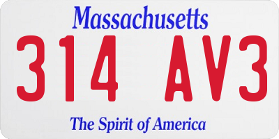 MA license plate 314AV3