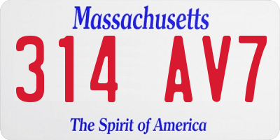 MA license plate 314AV7