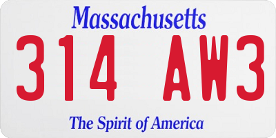 MA license plate 314AW3