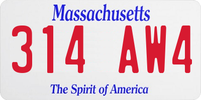 MA license plate 314AW4