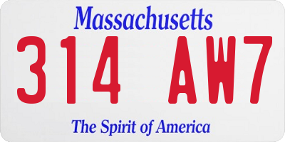 MA license plate 314AW7