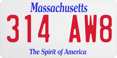 MA license plate 314AW8