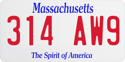 MA license plate 314AW9