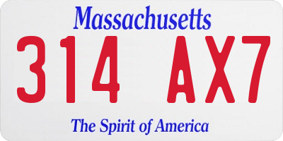 MA license plate 314AX7