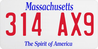 MA license plate 314AX9
