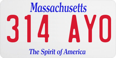 MA license plate 314AY0