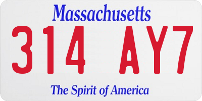 MA license plate 314AY7