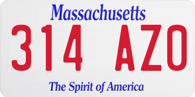 MA license plate 314AZ0