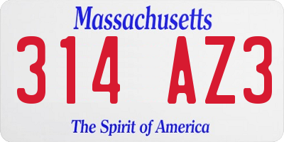MA license plate 314AZ3