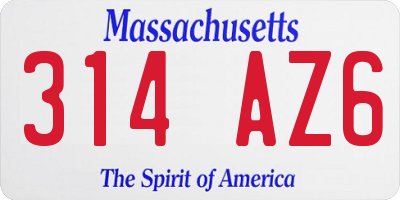 MA license plate 314AZ6