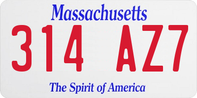 MA license plate 314AZ7