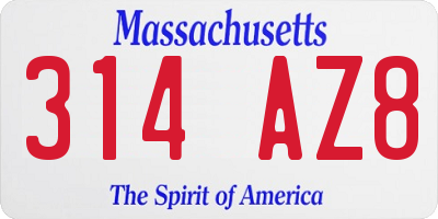 MA license plate 314AZ8