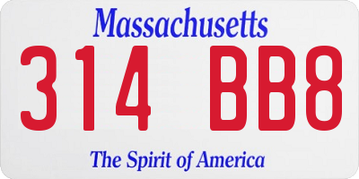 MA license plate 314BB8