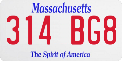 MA license plate 314BG8