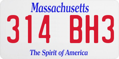 MA license plate 314BH3