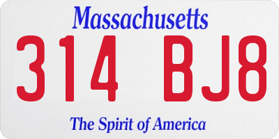 MA license plate 314BJ8
