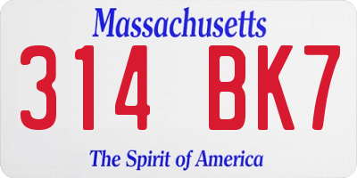 MA license plate 314BK7