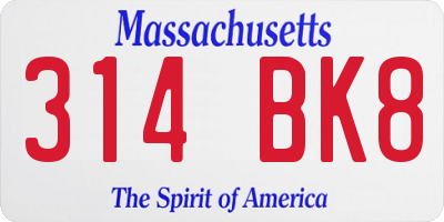 MA license plate 314BK8