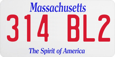 MA license plate 314BL2