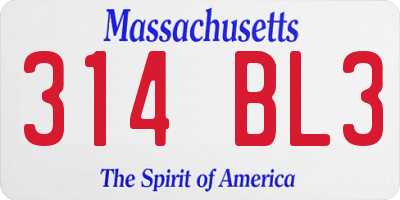 MA license plate 314BL3