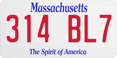 MA license plate 314BL7