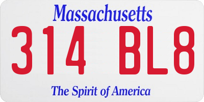 MA license plate 314BL8