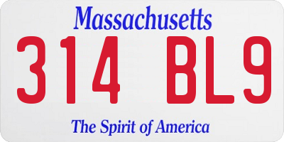 MA license plate 314BL9