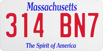 MA license plate 314BN7