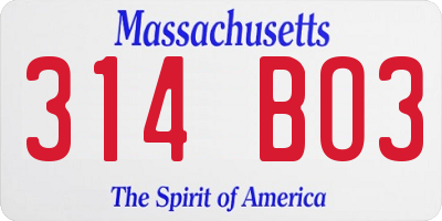 MA license plate 314BO3