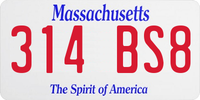 MA license plate 314BS8
