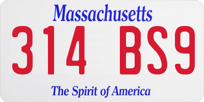 MA license plate 314BS9