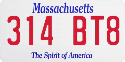 MA license plate 314BT8