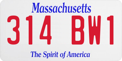 MA license plate 314BW1